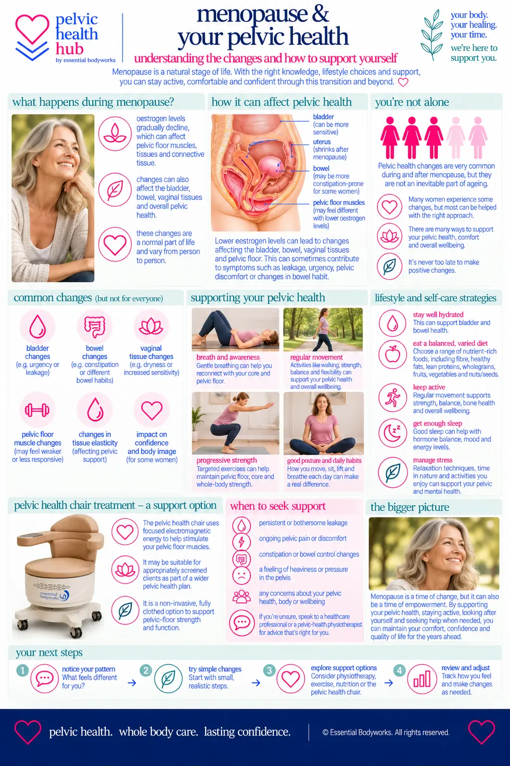Pelvic Health Through Perimenopause, Menopause & Beyond — Essential Bodyworks Pelvic Health Hub illustration