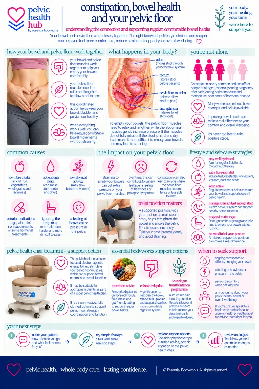 Constipation, Bowel Health & Your Pelvic Floor — Essential Bodyworks Pelvic Health Hub illustration