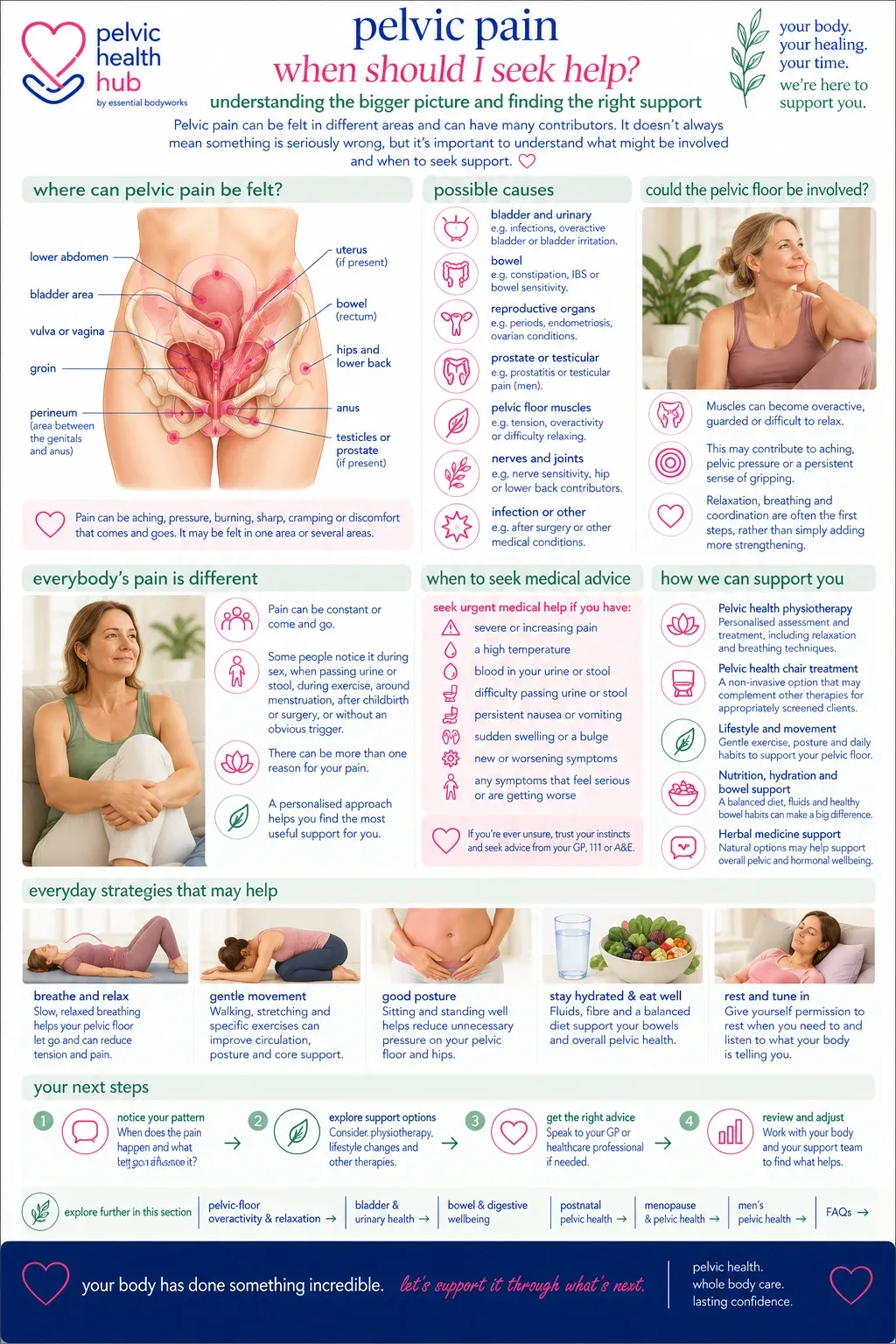 Pelvic Pain: When Should I Seek Help? — Essential Bodyworks Pelvic Health Hub illustration