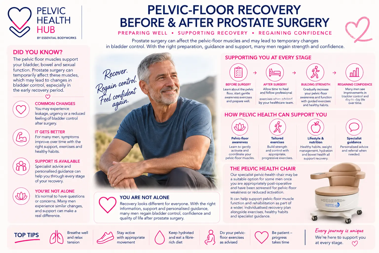 Pelvic-Floor Recovery Before & After Prostate Surgery — Essential Bodyworks Pelvic Health Hub illustration