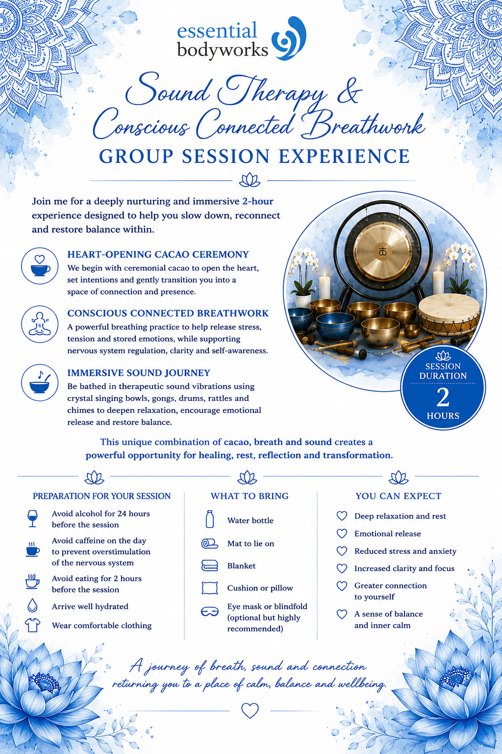 Sound Therapy & Conscious Connected Breathwork group session at Essential Bodyworks